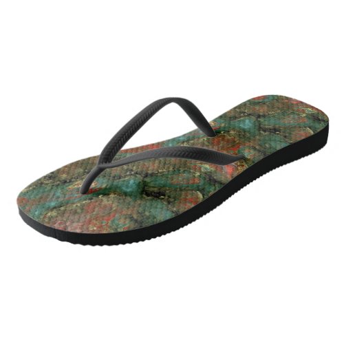 Turquoise and Red Marble Abstract Flip Flops