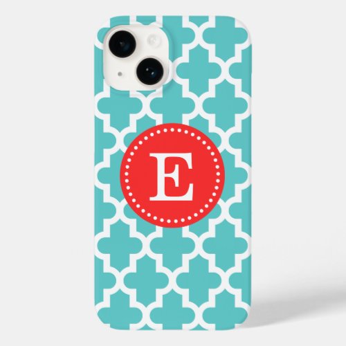 Turquoise and Red Modern Moroccan Monogram Case_Mate iPhone 14 Case