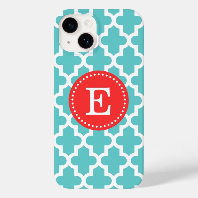 Turquoise and Red Modern Moroccan Monogram Case-Mate iPhone Case (Back)