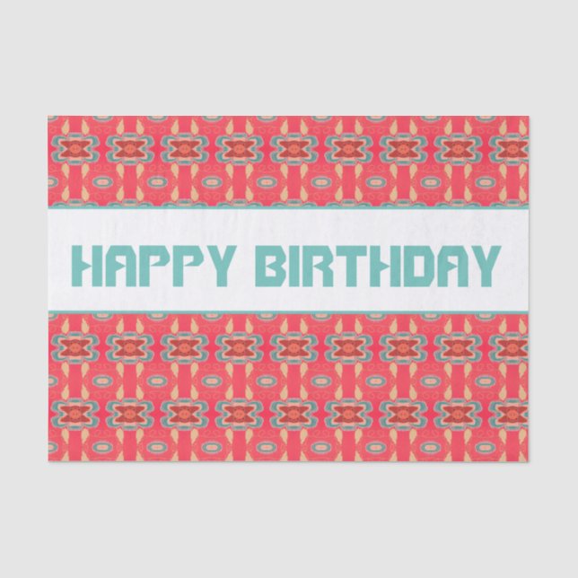 Turquoise and Red Patterned Tissue Paper (Front)