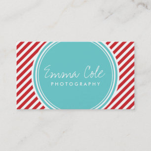 Turquoise and Red Preppy Stripes Business Card