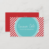 Turquoise and Red Preppy Stripes Business Card (Front/Back)