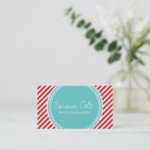 Turquoise and Red Preppy Stripes Business Card (Standing Front)