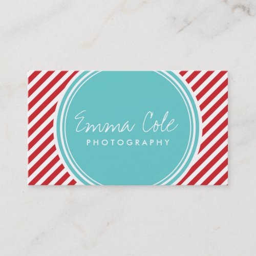 Turquoise and Red Preppy Stripes Business Cards