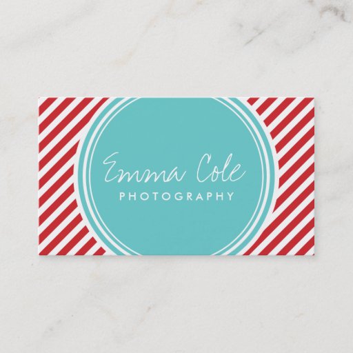 Customizable Turquoise and Red Preppy Stripes Business Cards