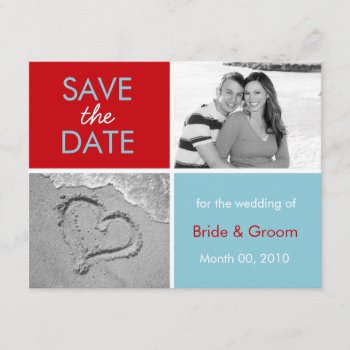 Turquoise And Red Save The Date Photo Cards by PMCustomWeddings at Zazzle