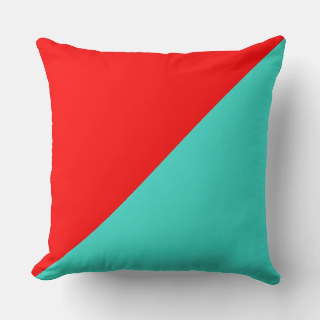 Turquoise and Red Solid Color Background Throw Pillow (Front)