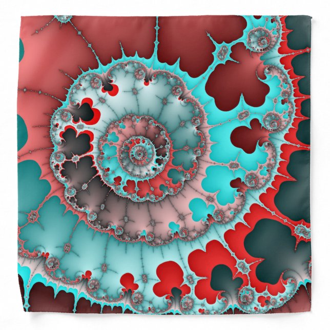 Turquoise and Red Spiral Abstract Bandana (Front)