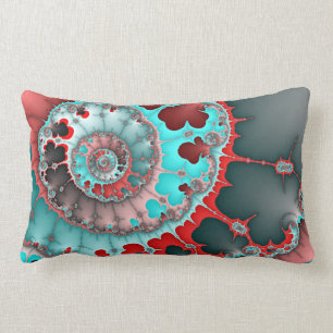 Turquoise and Red Spiral Abstract Lumbar Pillow
