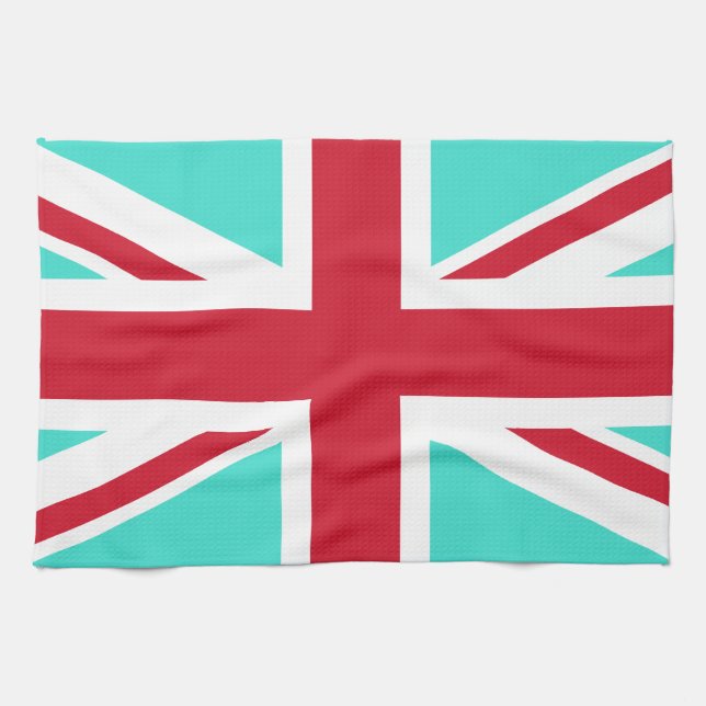 Turquoise and Red Union Jack Kitchen Towel (Horizontal)