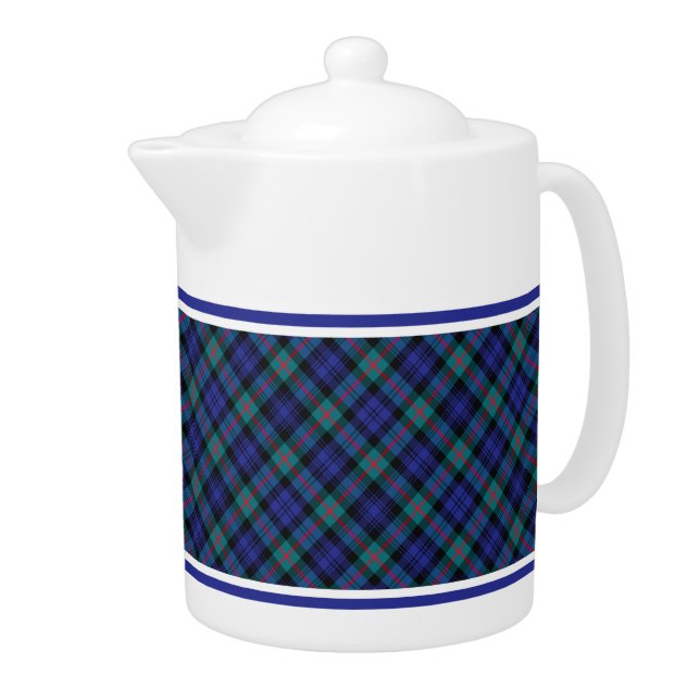 Turquoise and Royal Blue Murray Clan Modern Tartan Teapot (Right)