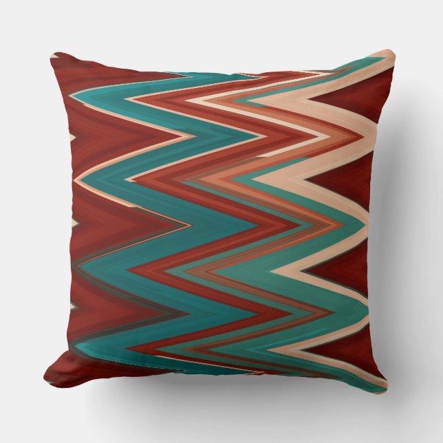 Turquoise and Rust chevron Pattern  Throw Pillow (Front)
