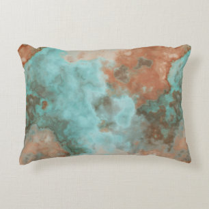 Turquoise and Rust Marble Abstract Accent Pillow
