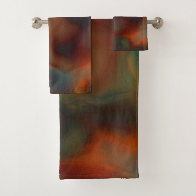 Turquoise and Rust Marble abstract Bath Towel Set (Insitu)