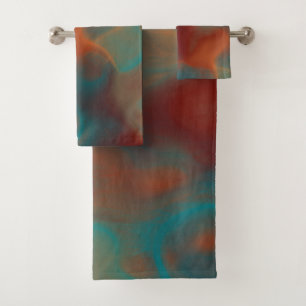 Turquoise and Rust Marble abstract Bath Towel Set