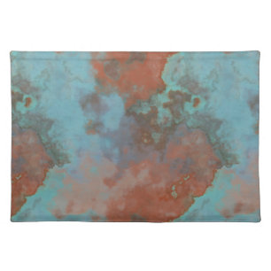 Turquoise and Rust Marble Abstract Cloth Placemat