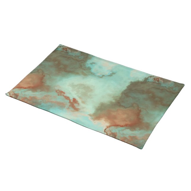 Turquoise and Rust Marble Abstract Cloth Placemat (On Table)