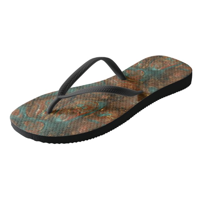 Turquoise and Rust Marble Abstract Flip Flops (Angled)