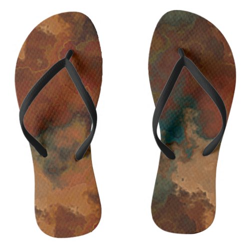 Turquoise and Rust Marble Abstract Flip Flops