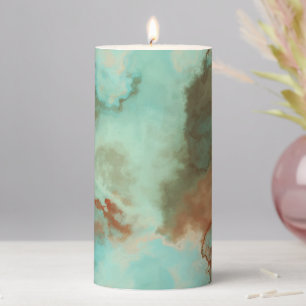 Turquoise and Rust Marble Abstract Pillar Candle