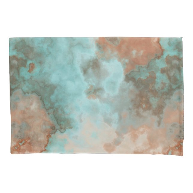 Turquoise and Rust Marble Abstract Pillow Case (Front)