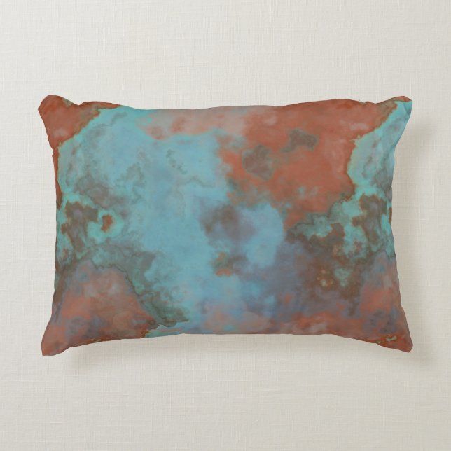 Turquoise and Rust Marble Abstract Rug Accent Pillow (Front)