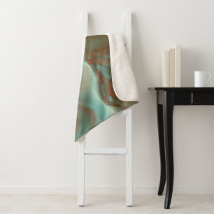 Turquoise and Rust Marble Abstract Sherpa Blanket