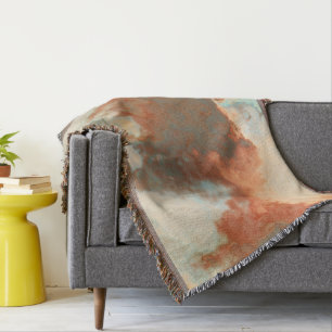 Turquoise and Rust Marble Abstract Throw Blanket