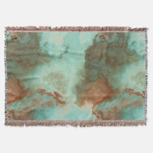 Turquoise and Rust Marble Abstract Throw Blanket (Front)