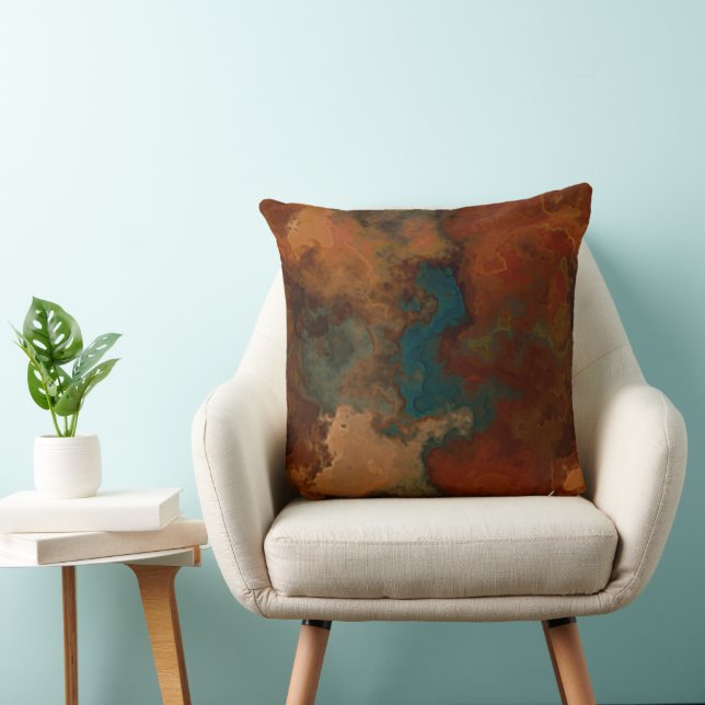 Turquoise and Rust Marble abstract Throw Pillow (Chair)