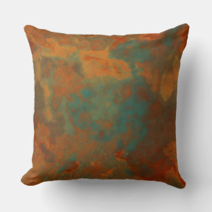 Turquoise and Rust Marble abstract Throw Pillow