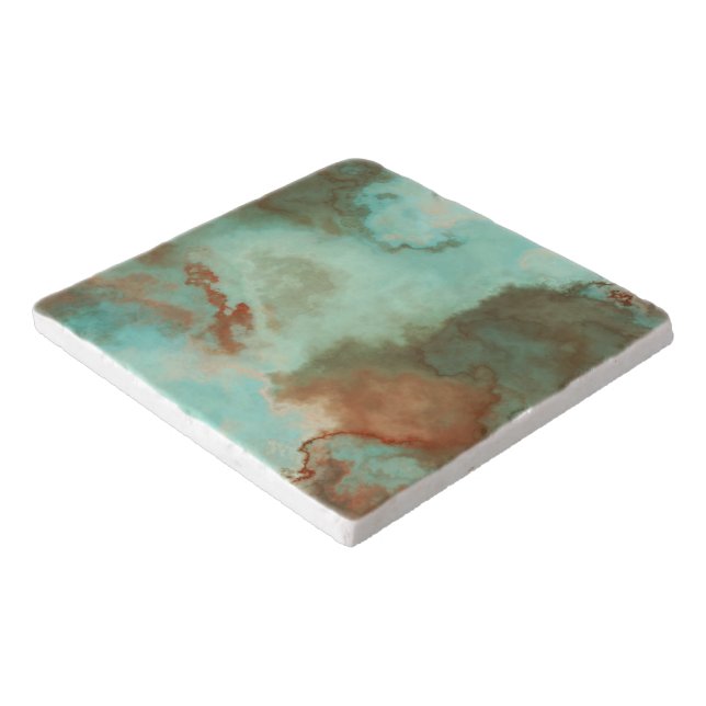 Turquoise and Rust Marble Abstract Trivet (Corner)