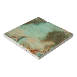 Turquoise and Rust Marble Abstract Trivet