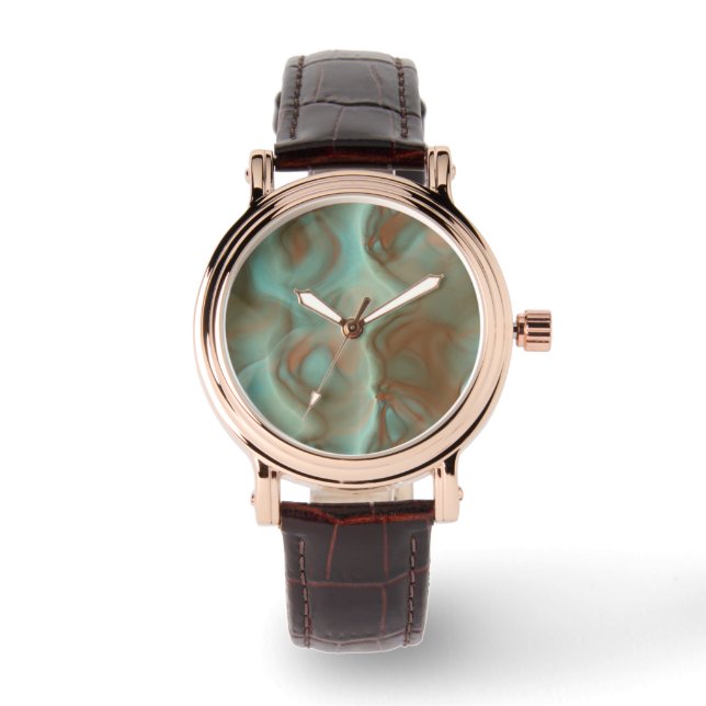 Turquoise and Rust Marble Abstract Watch (Front)