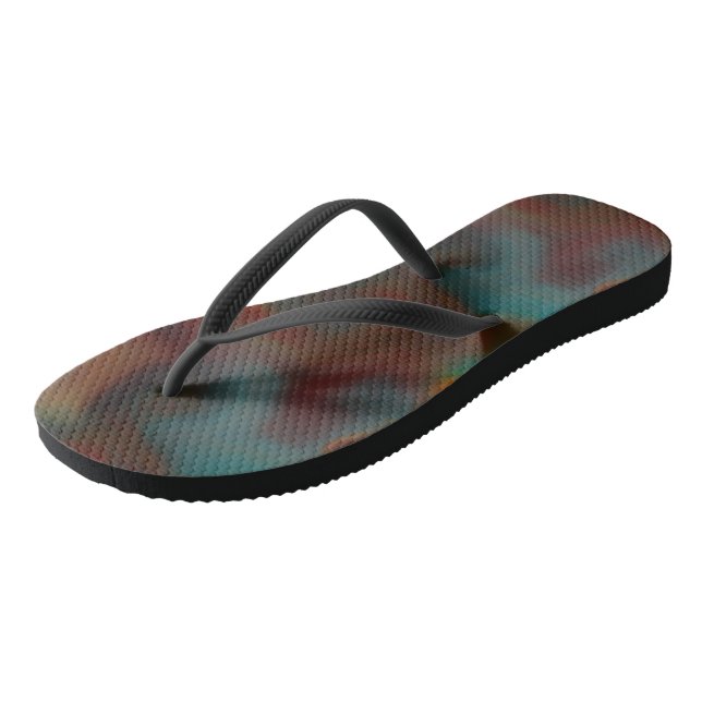 Turquoise and Rust Marble Swirl Abstract Flip Flops (Angled)