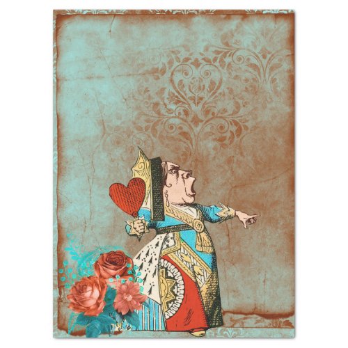 Turquoise and Rust Queen of Hearts Decoupage Tissue Paper