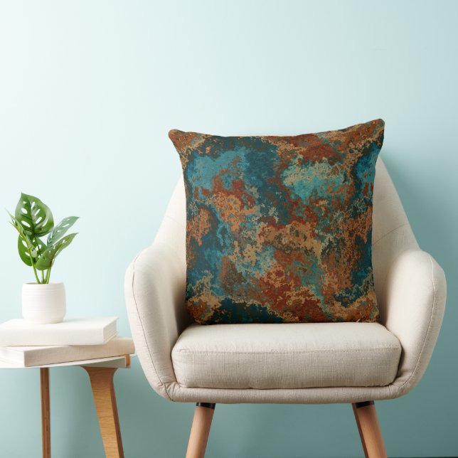 Turquoise and Rust Throw Pillow (Chair)