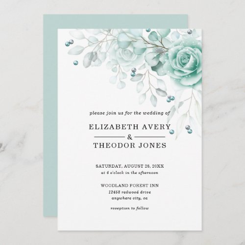 Turquoise and sage greens Floral Wedding Invitatio Invitation