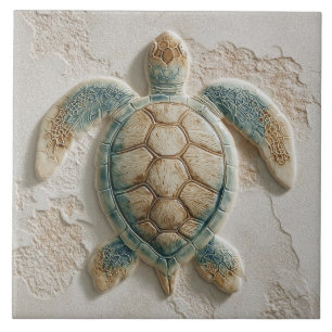 Turquoise and Sand Coastal Sea Turtle Ceramic Tile