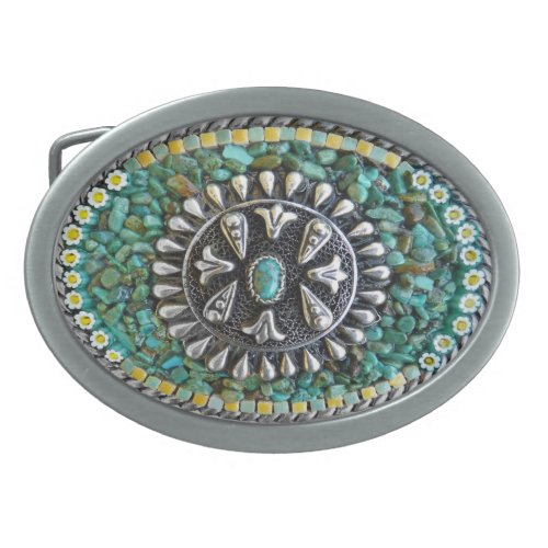 Turquoise and Silver 2 Belt Buckle