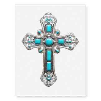 Turquoise and Silver Cross Temporary Tattoos