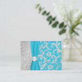 Turquoise and Silver Damask Enclosure Card (Standing Front)