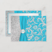 Turquoise and Silver Damask Enclosure Card (Front/Back)