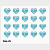 Turquoise and Silver Damask Heart Shaped Sticker (Sheet)
