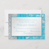 Turquoise and Silver Damask Quinceanera RSVP Card (Back)