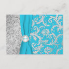 Turquoise and Silver Damask RSVP Card