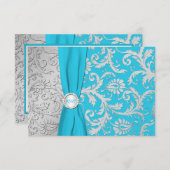 Turquoise and Silver Damask RSVP Card (Front/Back)