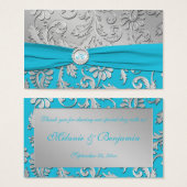 Turquoise and Silver Damask Wedding Favor Tag (Front & Back)