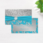 Turquoise and Silver Damask Wedding Favor Tag (Desk)