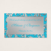 Turquoise and Silver Damask Wedding Favor Tag (Back)